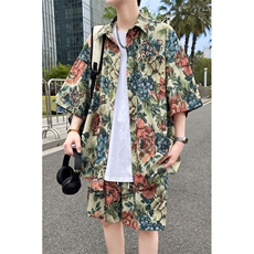 夏季海边沙滩男女同款休闲套装潮牌宽松大码XZ102B-1-TZ2561P55，男装休闲套装，星座102B-1