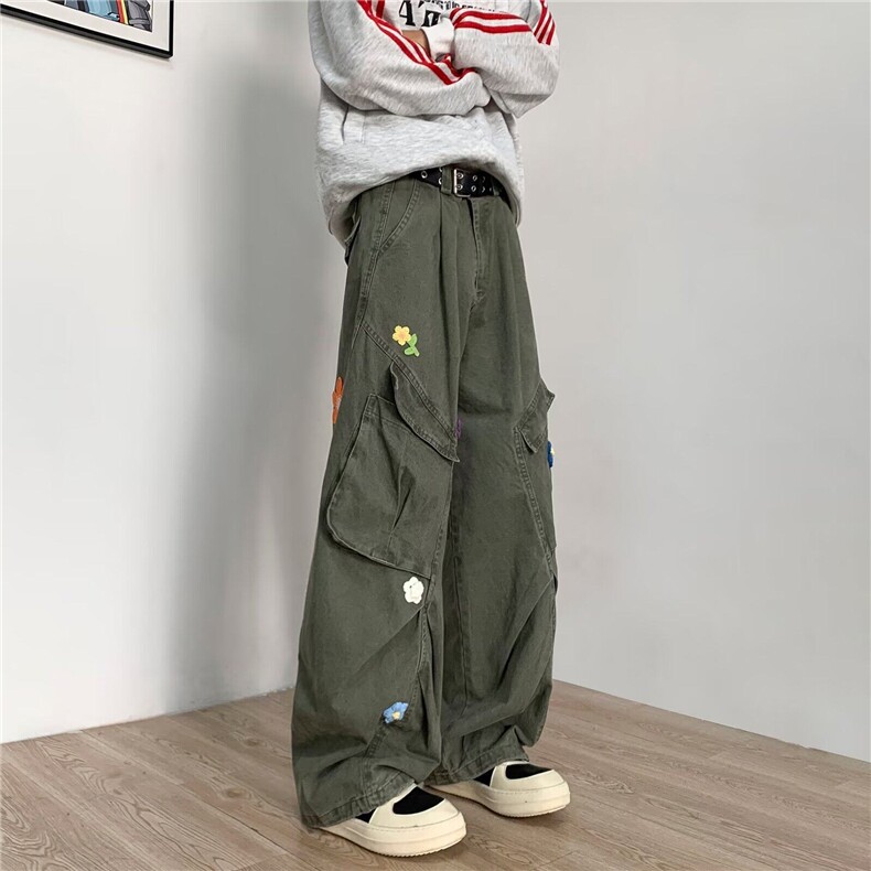 美式复古刺绣直筒多口袋工装裤潮宽松休闲阔腿裤GX828P75,男装工装外套,星座1013-1