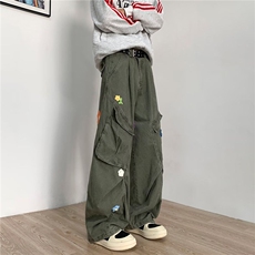 美式复古刺绣直筒多口袋工装裤潮宽松休闲阔腿裤GX828P75，男装工装外套，星座1013-1