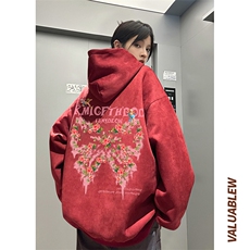 ！麂皮绒连帽卫衣直播品质重磅400克蝴蝶印花JL7086-P45控78，男装卫衣，星座508（原C305）