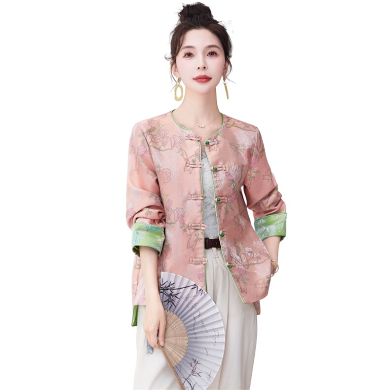 闺舍百搭流行小个子国风洋气春秋宽松版女装粉色圆领上衣,女装短外套,曼娅璐