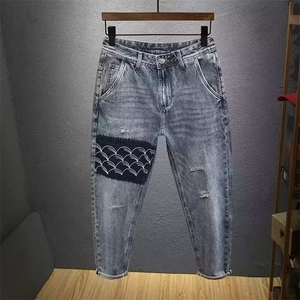 1506-1/KX331/P50个性字母牛仔裤嘻哈ins潮高街潮流痞帅长裤百搭图片