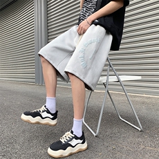 抖音品质夏麂皮绒字母发泡短裤休闲五分裤313A-1-NK113-P45控58，男装休闲裤，星座808A-1