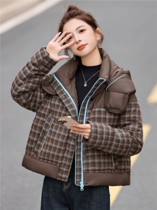 格子连帽羽绒服女小个子冬装2025新款高端时尚百搭保暖白鸭绒外套图片