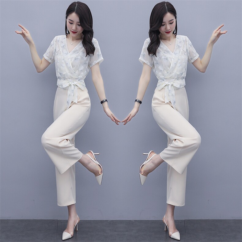 2021年夏季时尚直筒裤瘦身显瘦洋气大牌两件套,女装套装/套裙,丽美静依