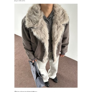 潮流冬季新款复古做旧座山雕棉服男女宽松解构磨毛高级感毛领外套图片