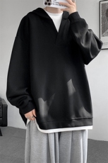 8XL-M叠穿假两件卫衣重磅连帽V领拼接套头衫宽松大码外套WY006P65，男装卫衣，电商B312