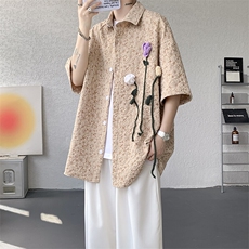 夏季法式小众肌理感衬衫短袖原创立体花朵衬衣多巴胺外套男CS531，男装衬衫，电商D206-1