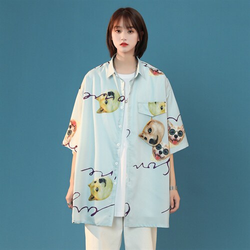 2024夏季新款动物图案情侣百搭短袖衬衫潮A158-CS610-P45控58,男装衬衫,电商A158-1