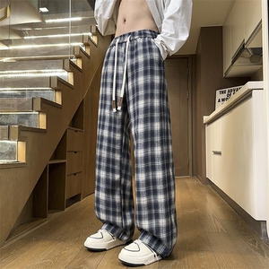 复合牛奶丝底布日系休闲高级感直筒格子休闲裤男K56531-特P35控69图片