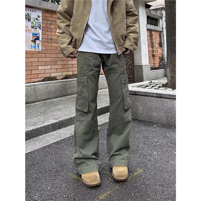 港风春款男女工装裤微喇叭大口袋直筒长裤h0118P75,男装工装外套,星座1013-1