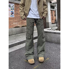 港风春款男女工装裤微喇叭大口袋直筒长裤h0118P75，男装工装外套，星座1013-1