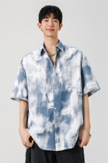 扎染脏脏工装短袖衬衫男款夏季潮牌宽松半袖衬衣外套Y006，男装T恤，星座210-1