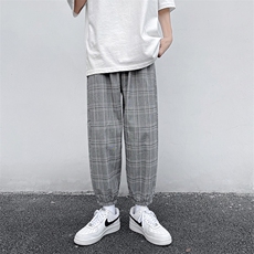 日系复古格子裤子男2021宽松高街ins束脚休闲运动九分裤K877-P28，男装休闲裤，星座512-2