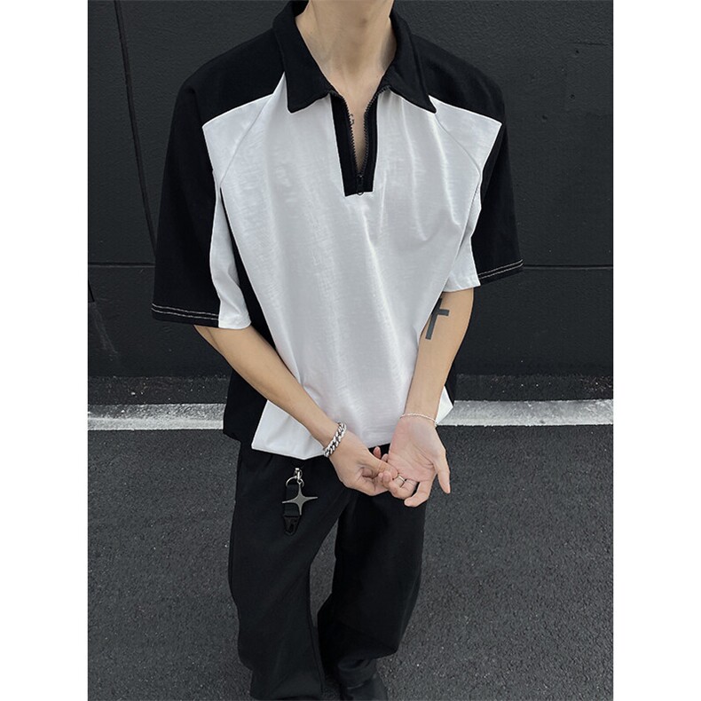 得物抖音高品二开240克纯棉美式高街痞帅POLO翻领潮牌短袖T恤,男装T恤,电商A486-1