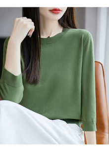 2025年秋季新款百搭女士圆领七分袖针织衫图片