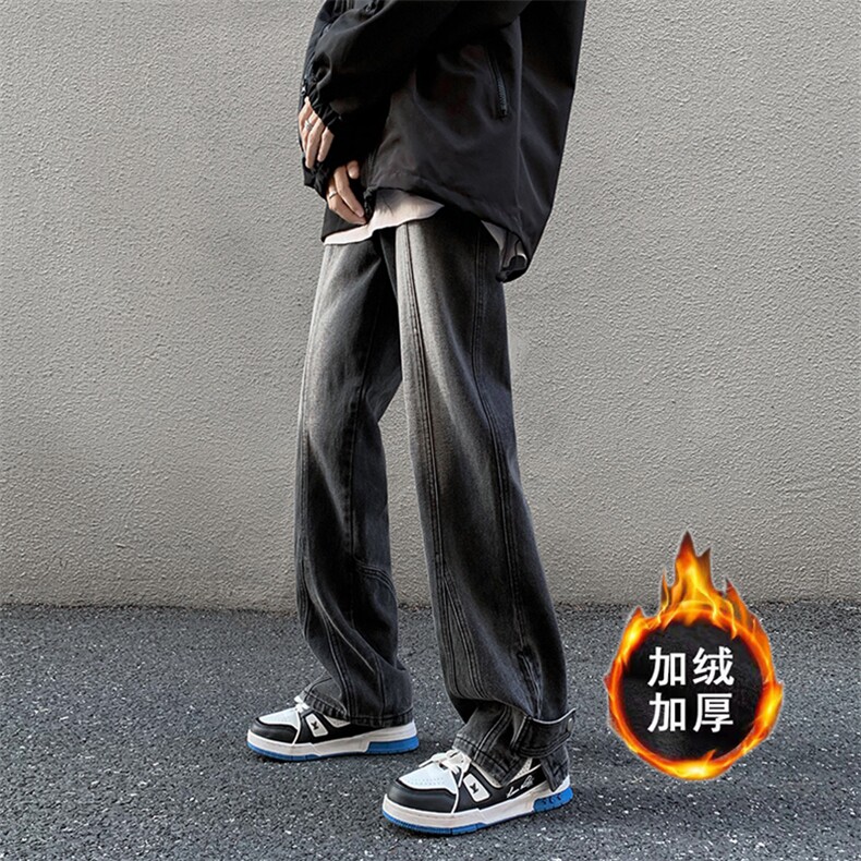 秋冬美式高街棕色加绒加厚牛仔裤货号K658P60控78（加绒P75控98）图片
