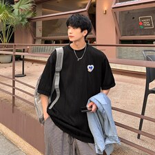 2024夏新款 港风 个性条纹冰丝宽松圆领短袖T恤 T2209-P48图片