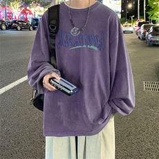 直播品质重磅纯棉美式蜡染水洗做旧潮牌宽松长袖t恤CT378特P38，男装T恤，电商A486