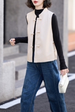 pu皮马甲短外套女2024秋季新款立领宽松外搭背心坎肩马夹，女装马甲，美拉德工厂直营店