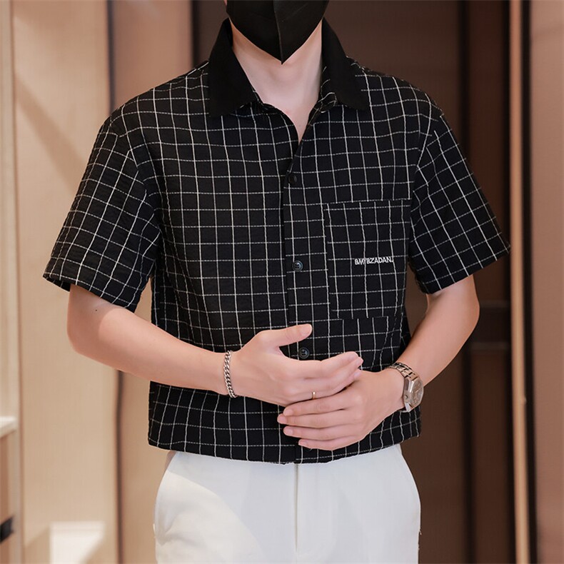 大货格子短袖衬衫男夏季2025新款痞帅高级感衬衣C317-C802-P50,男装衬衫,电商C317