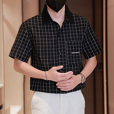 大货格子短袖衬衫男夏季2025新款痞帅高级感衬衣C317-C802-P50，男装衬衫，电商C317