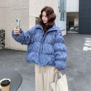 设计感扎染蓝色翻领羽绒服女冬超火好看高级小众保暖加厚短款外套图片