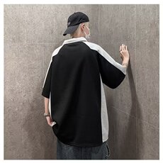 撞色翻领polo衫男款夏季潮流半拉链短袖T恤宽松半袖上衣PA18-P35，男装T恤，星座302B