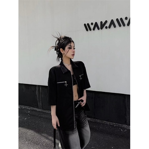 美式复古金属拉链工装风夹克外套女潮 DC112 P45图片