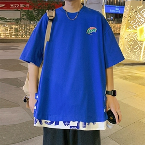 数据！设计感拼接撞色短T恤夏季宽松休闲男上衣XT226-P45控68图片