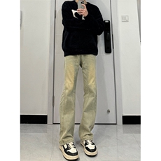 美式高街vibe拼接黄泥牛仔裤修身直筒裤XZ310A-4-NZ27JG，男装牛仔裤，星座310A-4