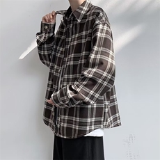 日系复古格子长袖衬衫男cityboy潮牌宽松休闲衬衣外套C9206-p32，男装衬衫，星座1008