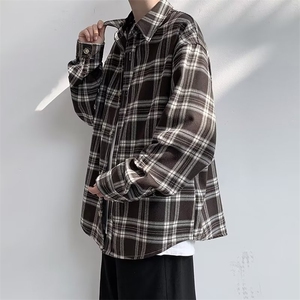 日系复古格子长袖衬衫男cityboy潮牌宽松休闲衬衣外套C9206-p32图片