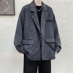 复古港风灯芯绒小西装外套男秋季休闲外套RW01P55图片