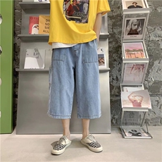 牛仔短裤男直筒七分裤潮流宽松老爹裤痞帅阔腿休闲中裤DK699-p38，男装牛仔裤，星座1008