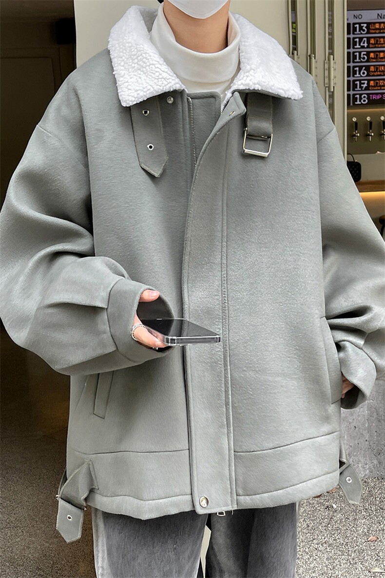 秋冬呢料港风ins纯色加厚羊羔毛短款男保暖棉衣A071-089-P125,男装棉衣,电商A071