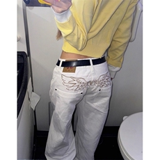 美式覆古字母翅膀刺绣直筒牛仔裤男女宽松休闲阔腿长裤KN35，男装牛仔裤，星座1116A（原606A-3）