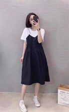 夏款拼接连衣裙，女装连衣裙，吉之红