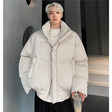 复古立领加厚白色棉服外套男冬季压皱设计小众宽松百搭棉衣MY98，男装棉衣，电商C307