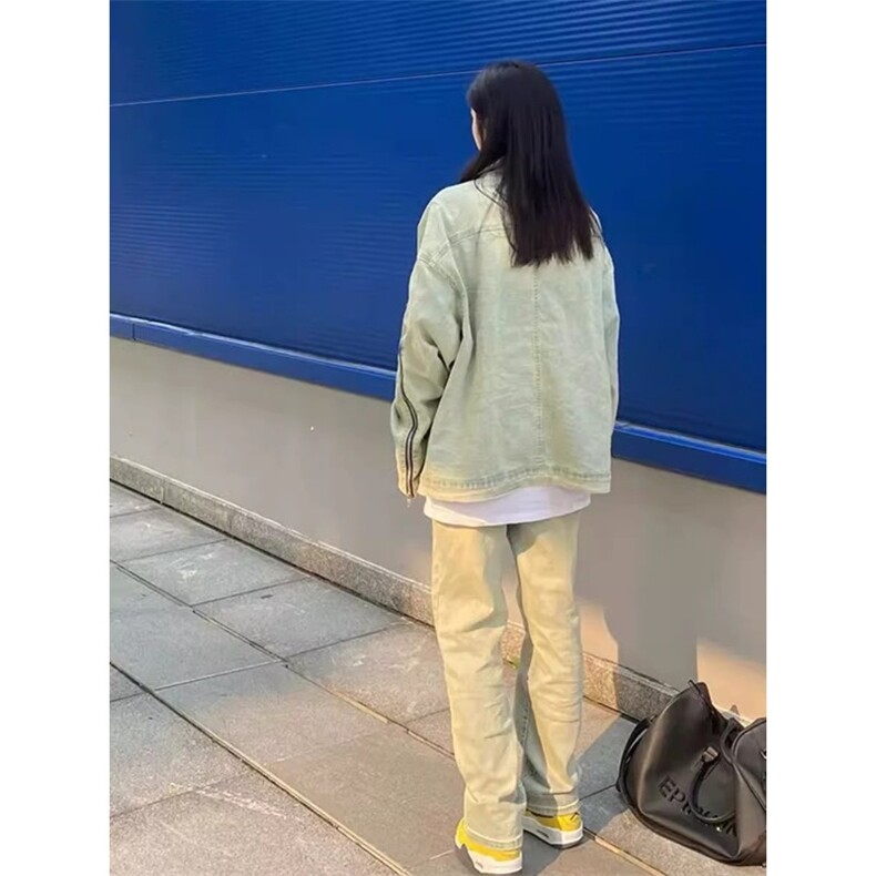 JK8887-P57美式高街vibe牛仔外套男女春季复古港风chic潮拉链,男装工装外套,电商B323A