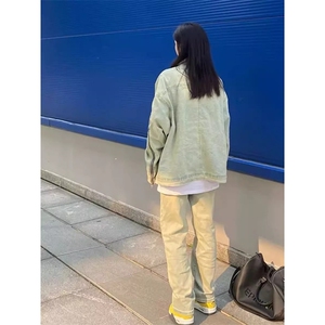 JK8887-P57 美式高街vibe牛仔外套男女春季复古港风chic潮拉链图片