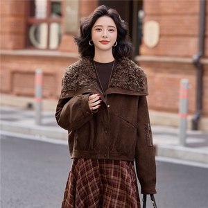 现货羽绒服外套女2025年冬季新款时尚羊羔毛拼接羽绒外套女图片