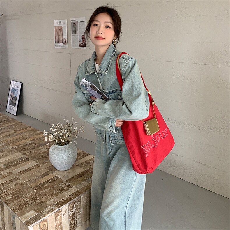 浅蓝色复古牛仔套装女2025春新款甜酷风时尚外套七分阔腿裤两件套,女装套装/套裙,浙宝305