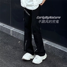 美式高街Vibe风拉链牛仔裤ins潮牌喇叭裤加绒阔腿裤K6087-P48网图，男装牛仔裤，电商B245