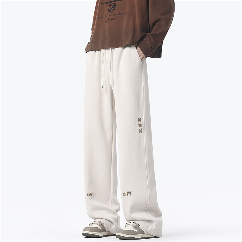 wassuphappy菠萝格刺绣裤子男春秋季潮流大码青少年束脚休闲卫裤，男装休闲裤，电商D309