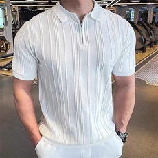 网图冰丝短袖t恤男生polo领针织衫显肌肉健身运动休闲上衣，男装Polo衫，星座410-7