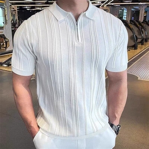 网图 冰丝短袖t恤男生polo领针织衫显肌肉健身运动休闲上衣图片