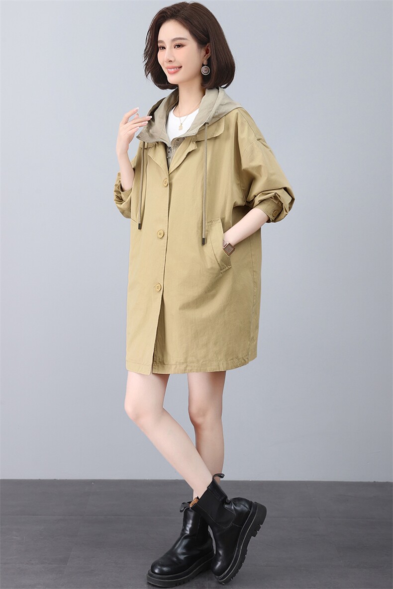 春季气质风衣女中长款大码显瘦洋气减龄时尚休闲外套春秋2025新款,女装风衣,江忆布依