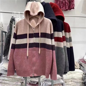 时尚条纹加厚拉链帽衫 舒适保暖女装针织衫 多色可选图片