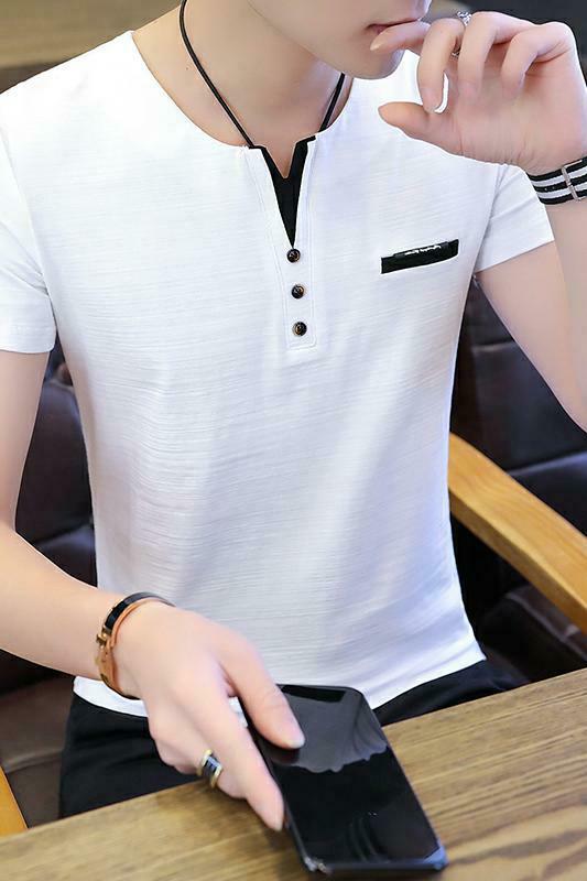 5021男士短袖t恤薄款V领春夏韩版纯色休闲打底衫青年男装上衣,男装T恤,电商D310（原电商305）